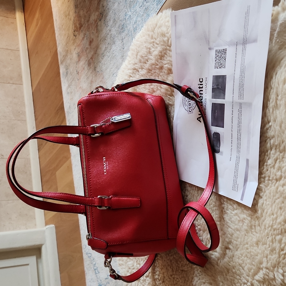 NWOT Coach Saffiano Small Red Leather Satchel/Crossbody ❤️💄 - Picture 11 of 15